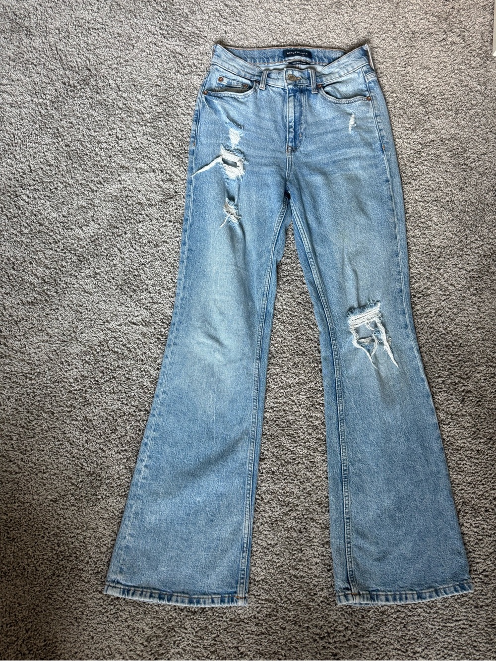 Aeropostale Light Blue Distressed Flare Jeans - Women